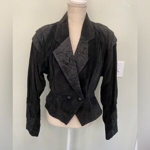 VINTAGE 80’S WILSON LEATHER JACKET BLACK LARGE  CINCH WAIST ROCKABILLY GOTH ROCK